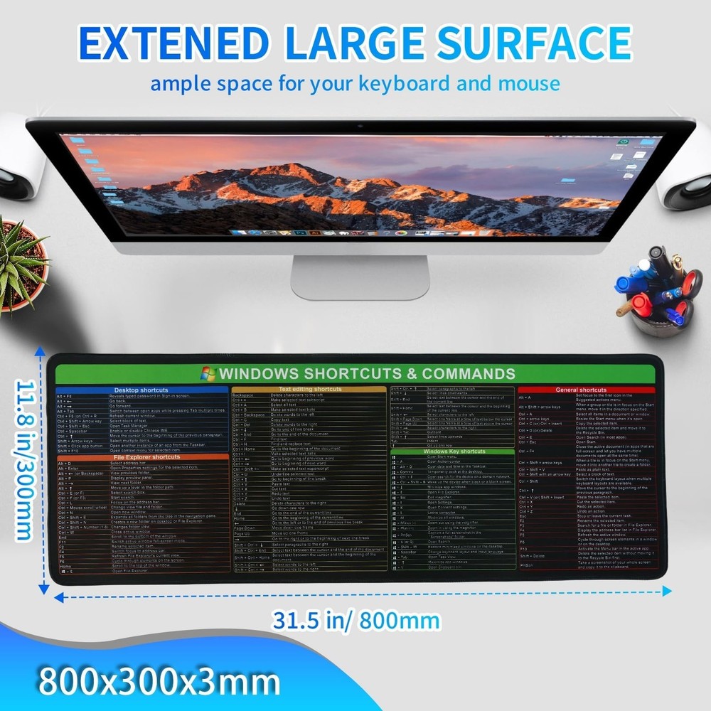 Windows Shortcuts Mouse pad, Extra Large Size Keyboard Shortcut Mat for PC Sy...
