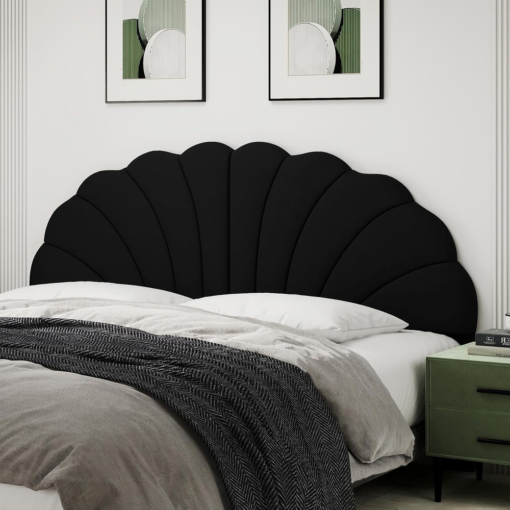 Velvet King Size Wall Mount Headboard for Adjustable Beds - Black