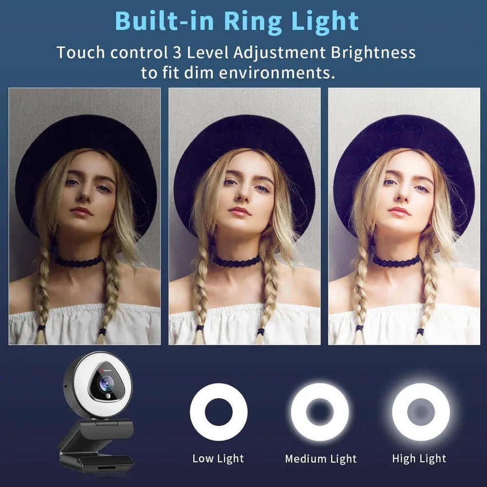 Angetube Streaming HD Webcam 1080P With Ring Light, 963 USB PC Autofocus Web Cam
