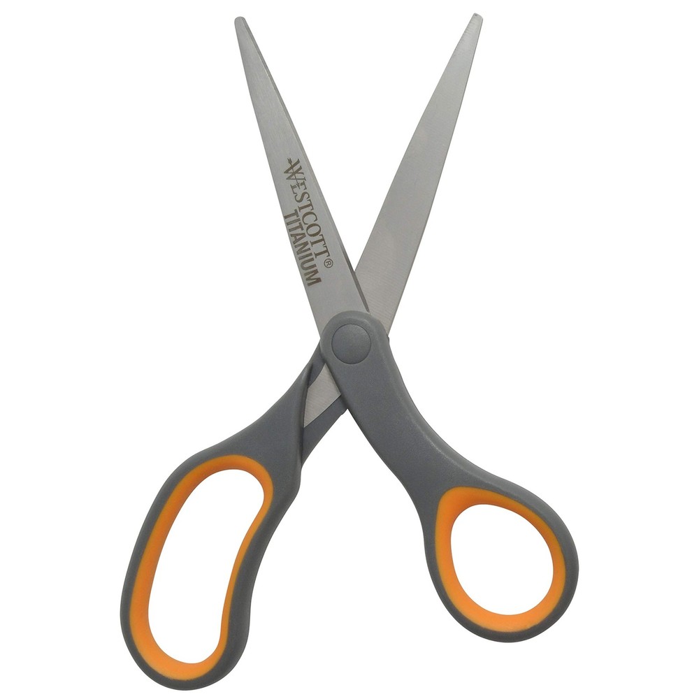 8-Inch Titanium Bonded Straight Scissors, Soft Handle, Gray/Yellow, 4-Pack