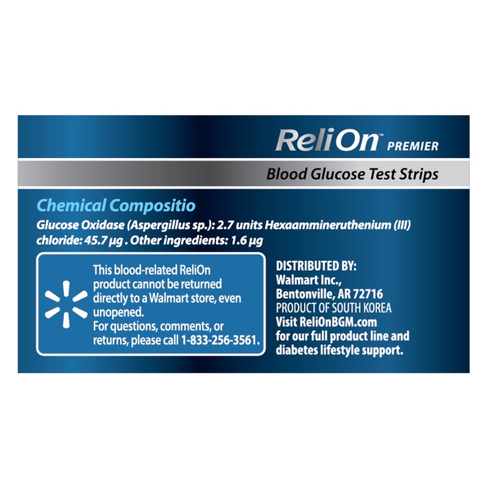 ReliOn Premier Blood Glucose Test Strips, 100 Count