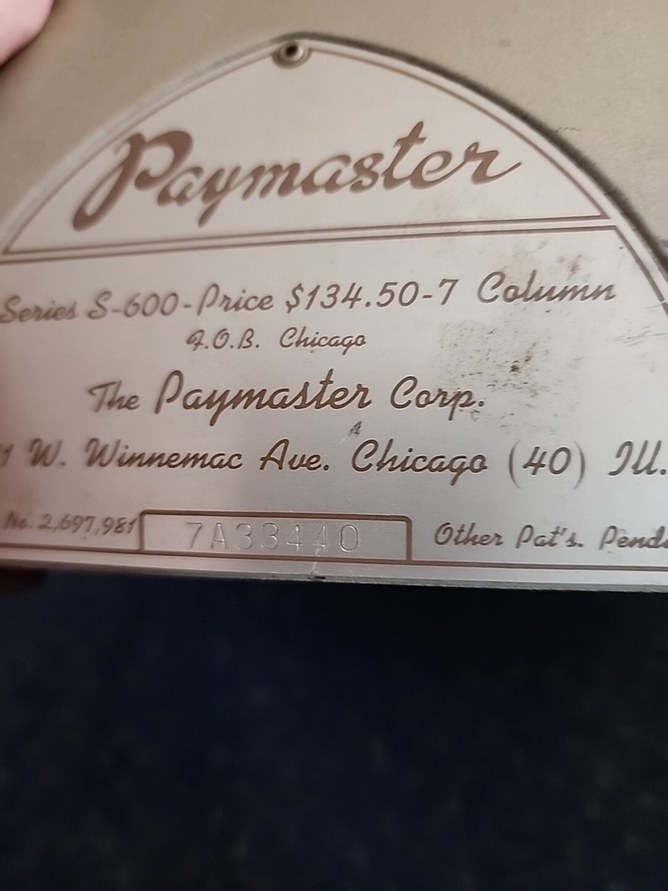 VINTAGE PAYMASTER CK WRITER SERIES-S-600
