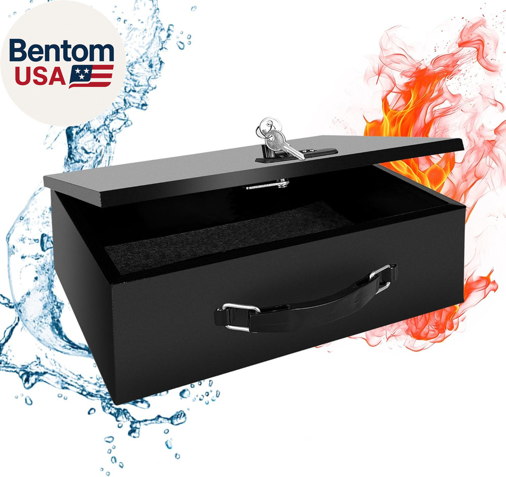 Fireproof Lock Box with Key and Combination Lock, Fire Safe Document Box, Portab