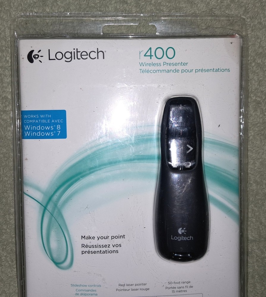 Logitech Laser Pointer Wireless Presenter NEW/BOX R400 Remote Control Clicker 50