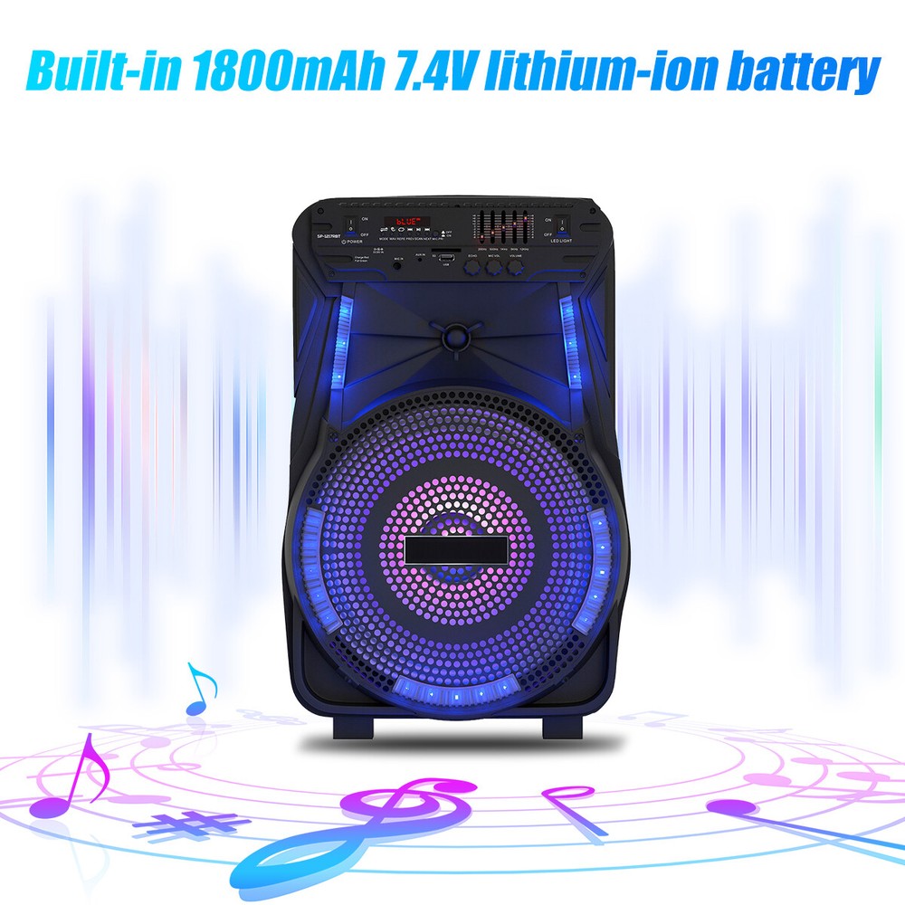 12" Portable Bluetooth Speaker 5-Band Equalizer DJ Party Speaker System W/Mic