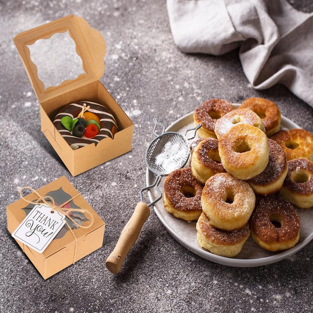 Brown Bakery Boxes with Window 60 Pack for Cupcakes Cookies & Pastries
