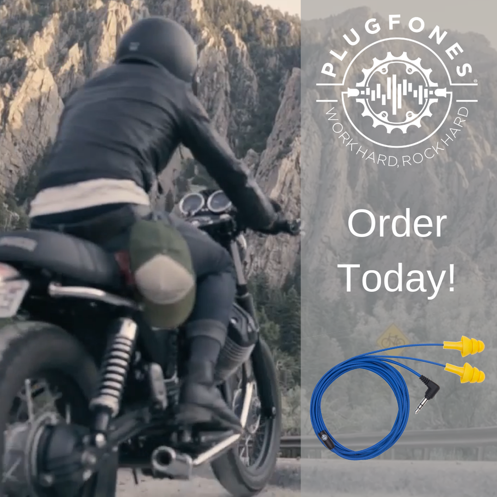Plugfones Basic Earplugs with music for motorcycle riders.