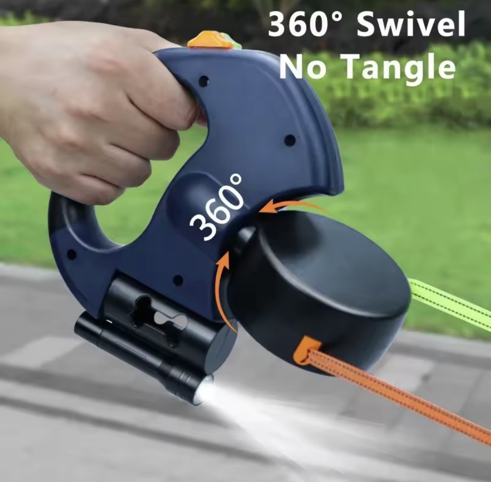 Automatic Retractable Two-End Leash With Flashlight Two Easy To Walk Your Dog