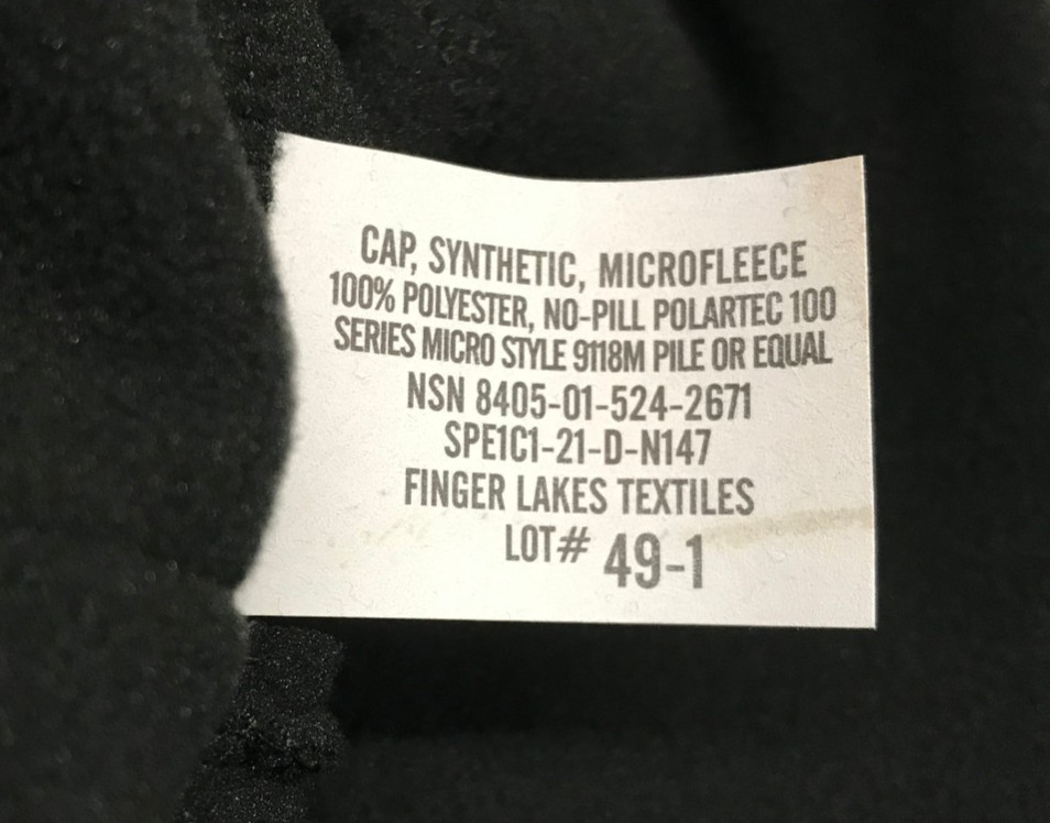 Microfleece Cap 100% Polyester Black USGI NOS