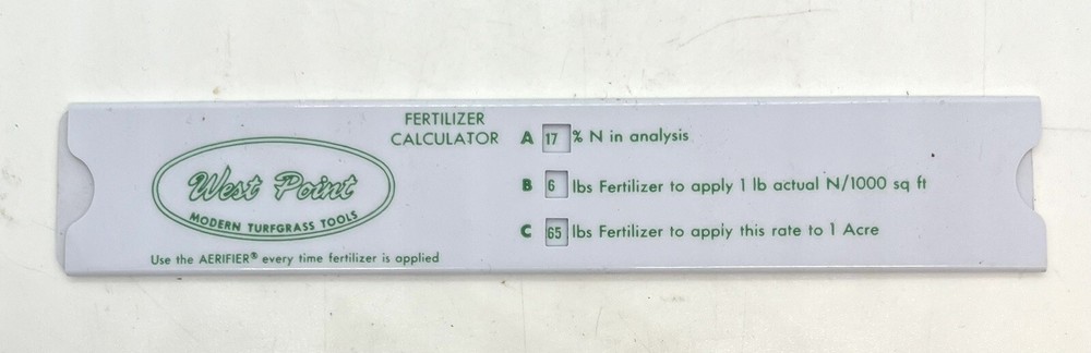 Fertilizer Slide Ruler Yard Volume Calculator West Point Modern Turfgrass Tool