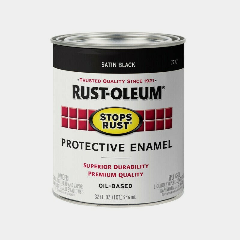 Rust-Oleum SATIN BLACK 1qt Stops Rust Smooth PROTECTIVE ENAMEL Oil-Base 7777-502