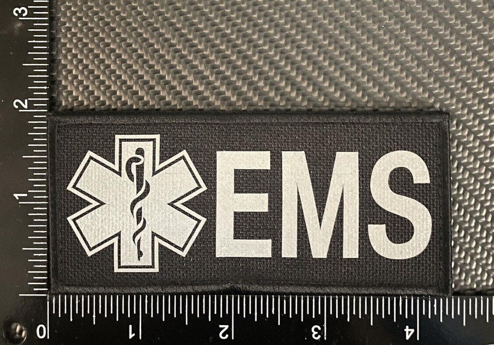 EMS Patch Reflective EMT Paramedic First Responder Medic Fire Hook Loop Black