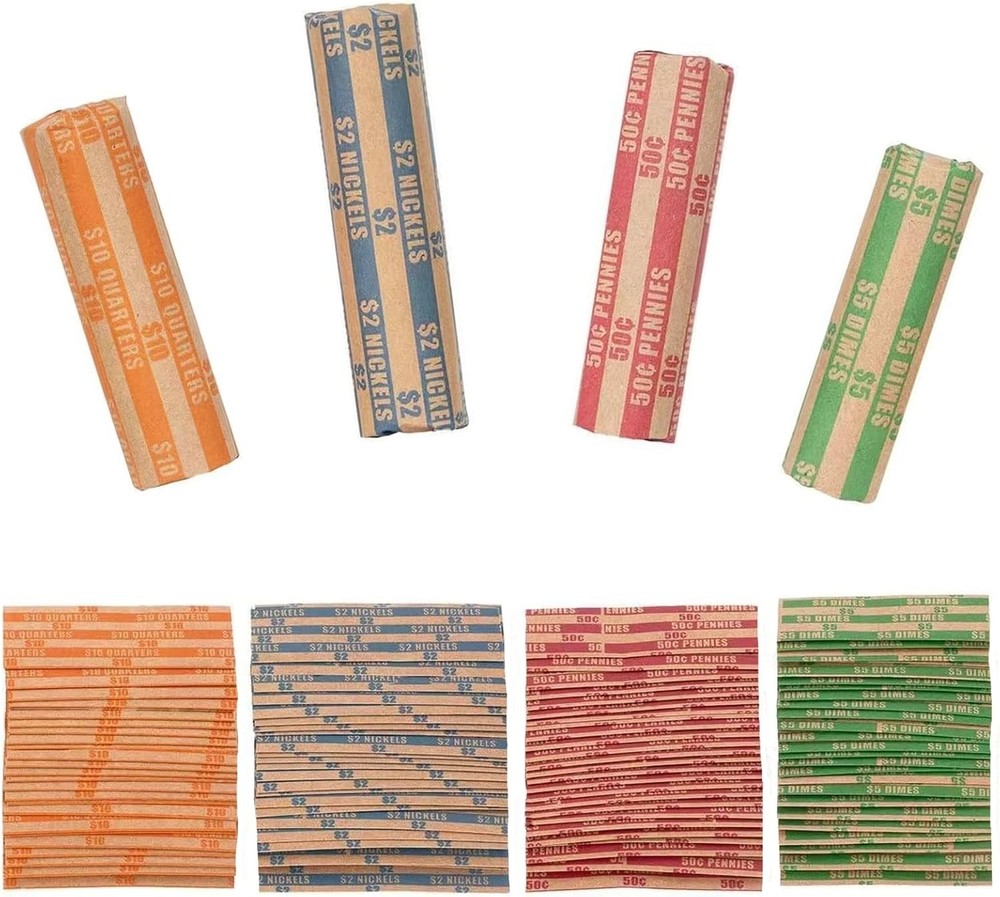 Assorted Coin Wrapper Pack - 100 Quality, Easy to Use, Color-Coded Rolls
