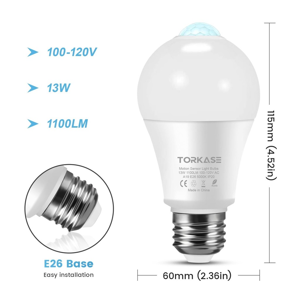 Motion Sensor Light Bulbs, 13W (100Watt Equivalent), Motion Activated Dusk to...