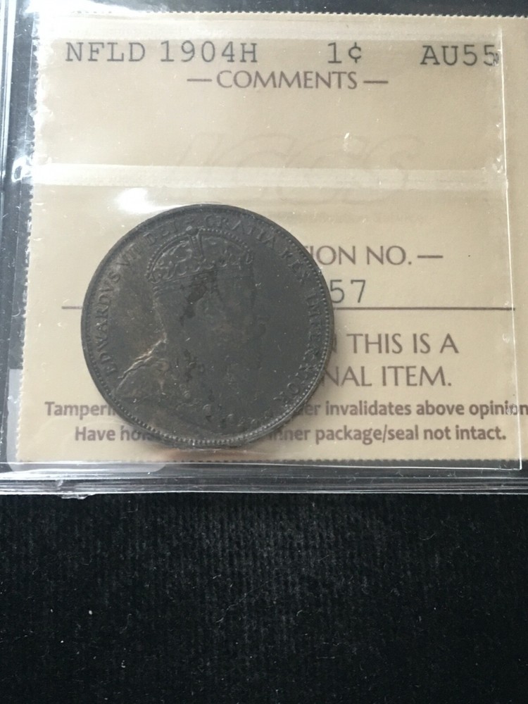 1904H  ICCS Graded Newfoundland, Large One Cent, **AU-55**