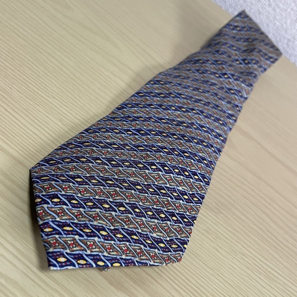 HERMES Navy Green Micro Diamond Stripe Pattern Tie