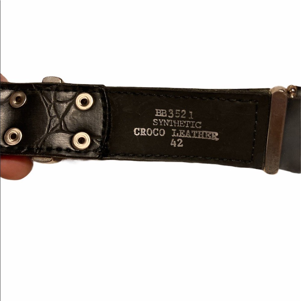 Faux Crocodile Leather Belt with Silver Hardware