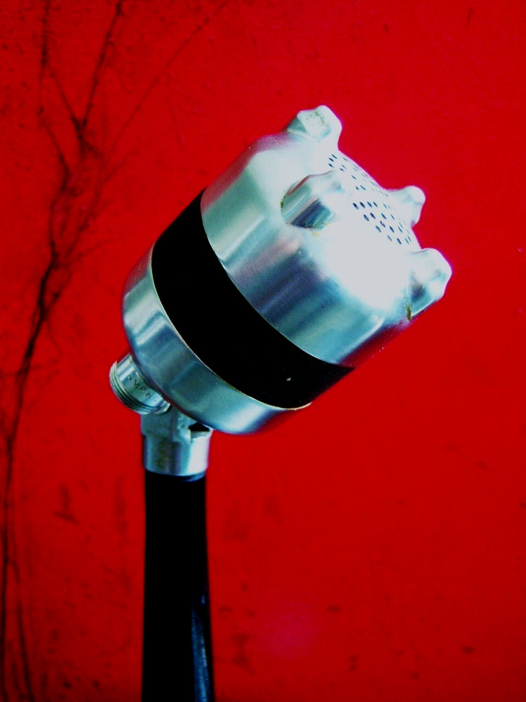 Vintage 1940's American D4 dynamic microphone w Astatic E6G stand prop