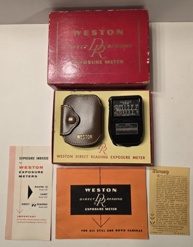 Vintage Weston Direct Reading Exposure Light Meter Model 853 Original Case, Box+