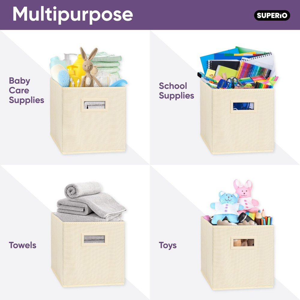 Superio Fabric Organizing Bin, 11" Cream Fabric Cube 8-Pack