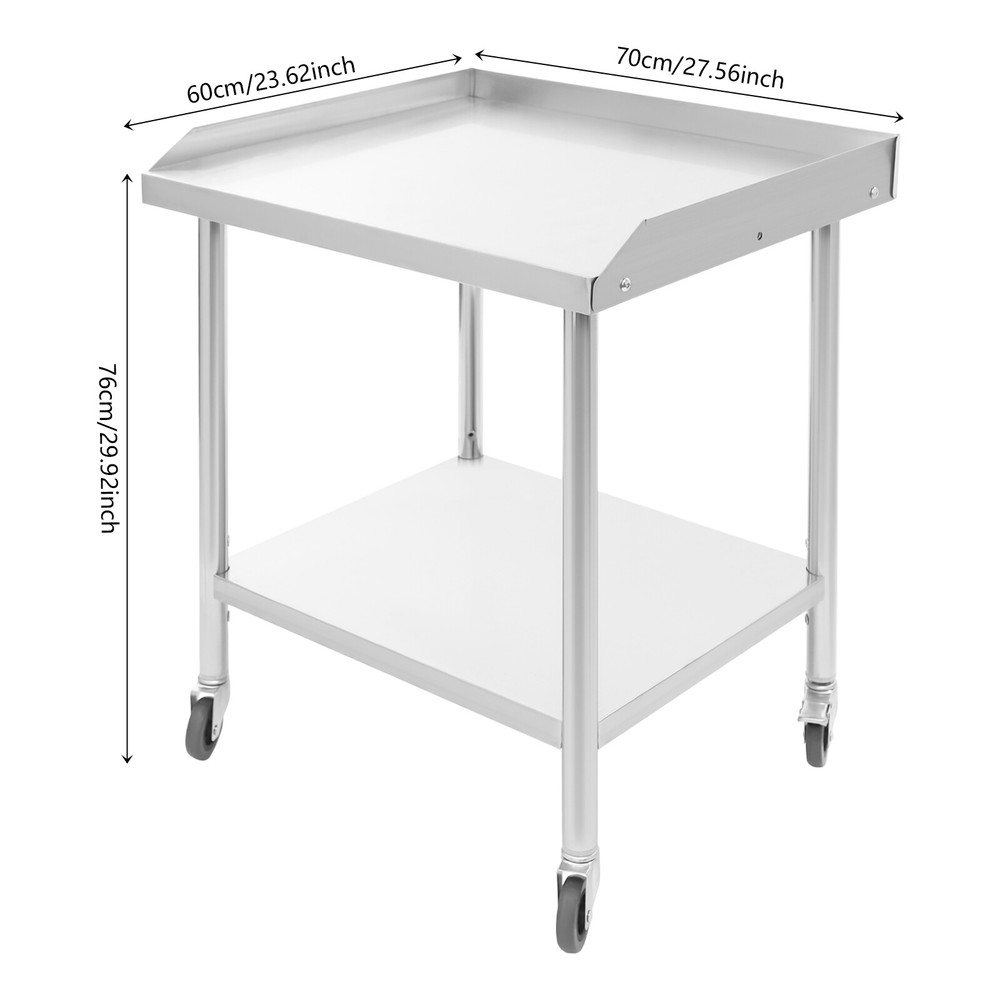Stainless Steel 2-Tier Work Table with Adjustable Shelves and Wheels