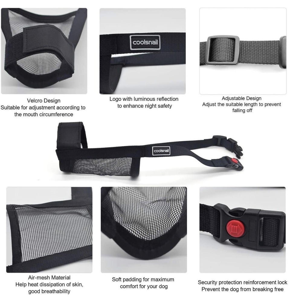 Coolsnail Dog Muzzle Training Dogs Large, Nylon Soft, Adjustable Breathable Mesh