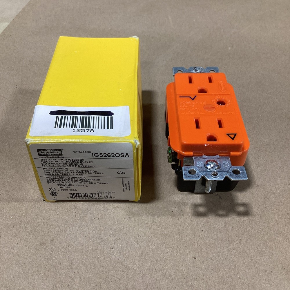 Hubbell IG5262 15A Duplex Receptacle 125VAC, 15A NEMA 5-15R