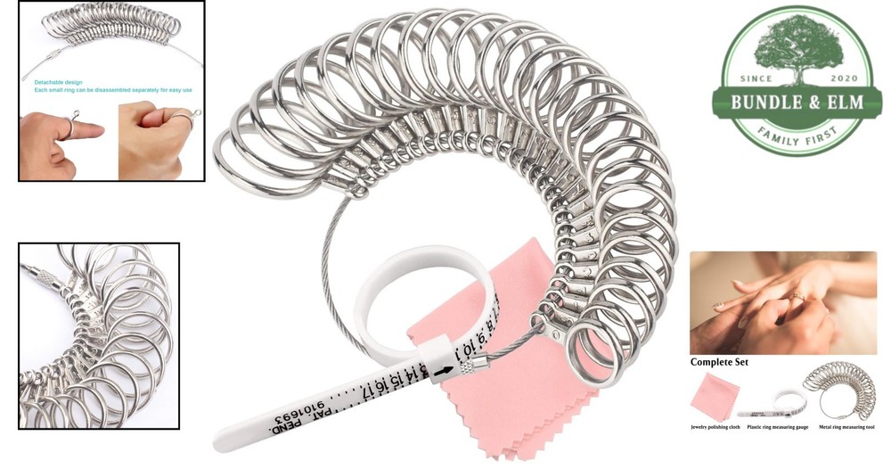 Adjustable Ring Sizing Tool for Adults, Includes Comprehensive Measurement Chart