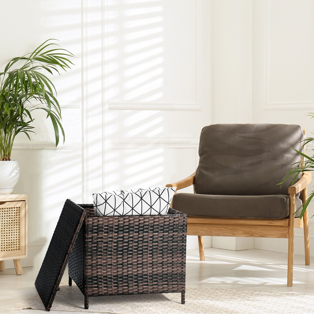 PE Wicker Side Table with Storage,Patio Rattan End Table Square Container