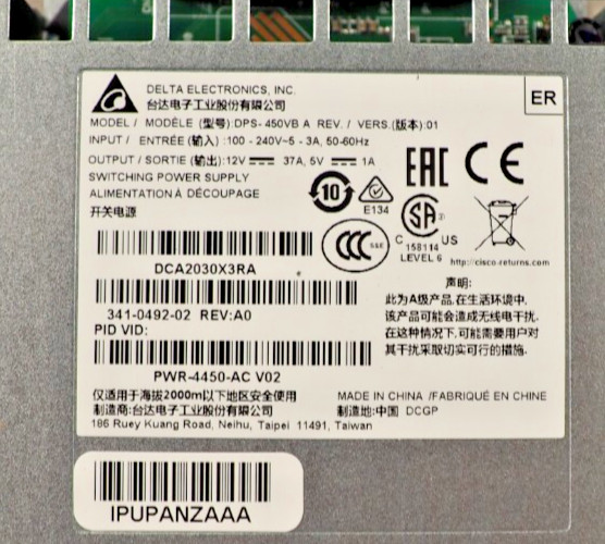 Delta Electronics DPS-450VB 341-0492-02 PWR-4450-AC 450W Power Supply