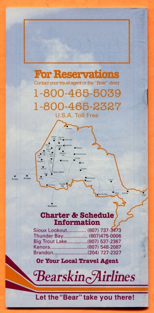 Canada Bearskin Airlines System Timetable 11 June 1994 Brochure