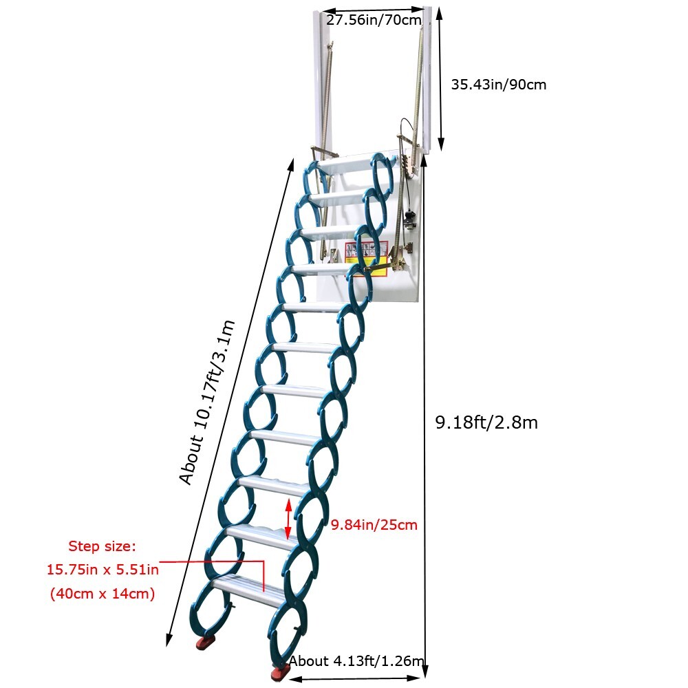 Attic Ladder Loft Wall Folding Stairs Blue 9.18ft Side-Mounted Pull Down Ladder