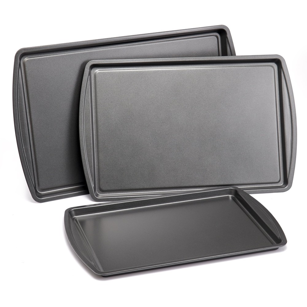 Mainstays 3pc Carbon Steel Nonstick Cookie Sheet Bakeware Set