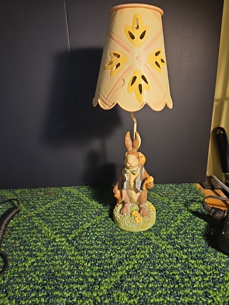 14" Easter Bunny Tea Light Lamp, Vintage Spring Time Easter Eggs