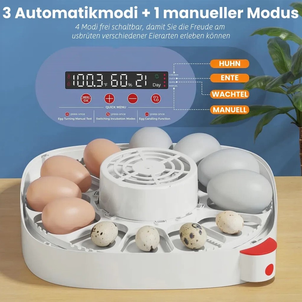 12 Eggs Incubator Chicken with 4 Modes for Hatching Quail Automatic Egg Turning
