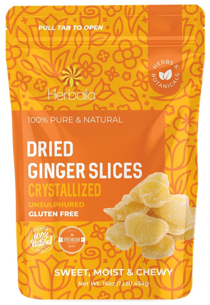 Dried Crystallized Ginger Slices 16 oz. Unsulphured Dried Ginger Candy, Cryst...