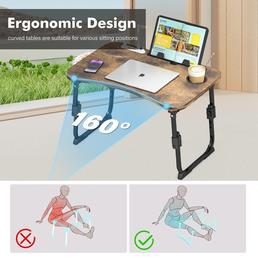 Lap Desk for Bed Adjustable Height, Foldable Bed Table with Storage Drawer, T...