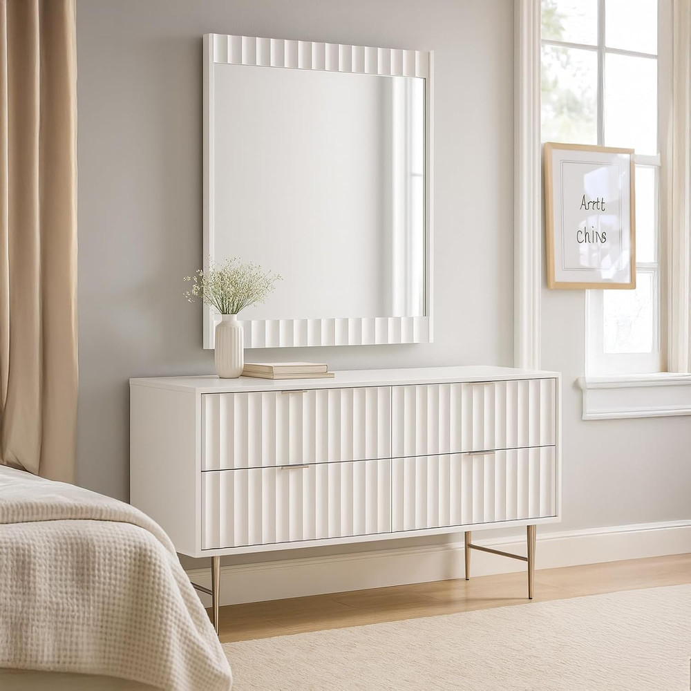 Modern White Gloss Finished Mirror - 37" W x 42.5" H -