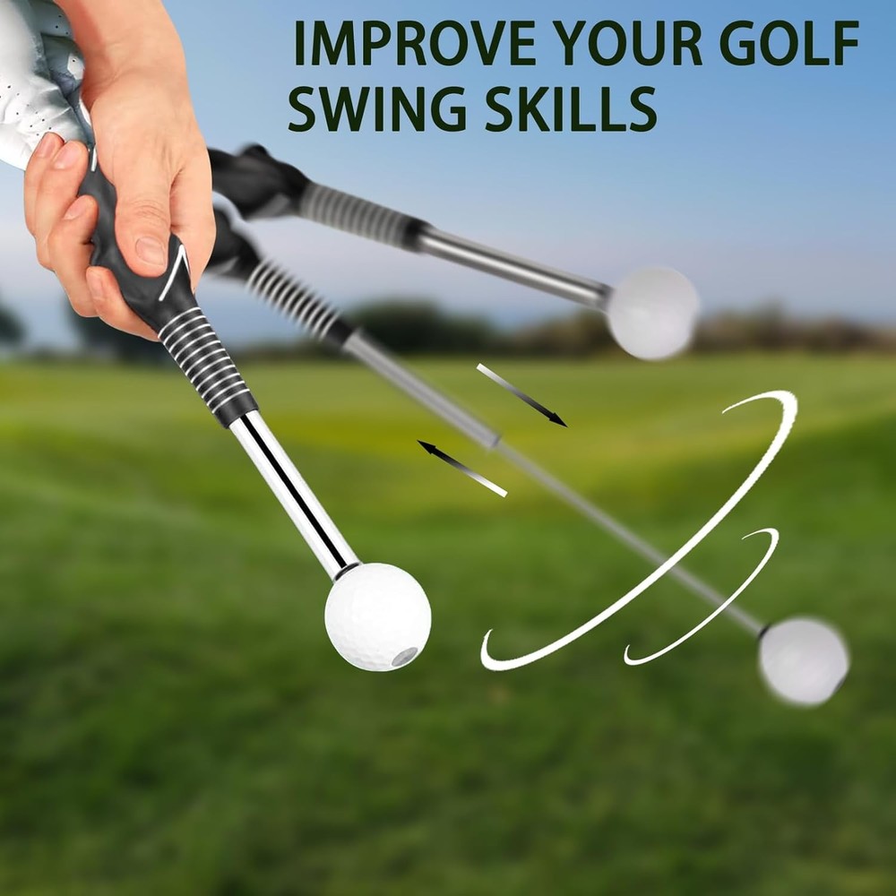 Retractable Golf Swing Trainer, Golf Training Aid and Grip Trainer with Click Fe