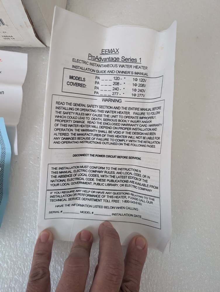 Eemax Pro-Advantage PA008208T Electric Tankless Water Heater 208V 8.3KW