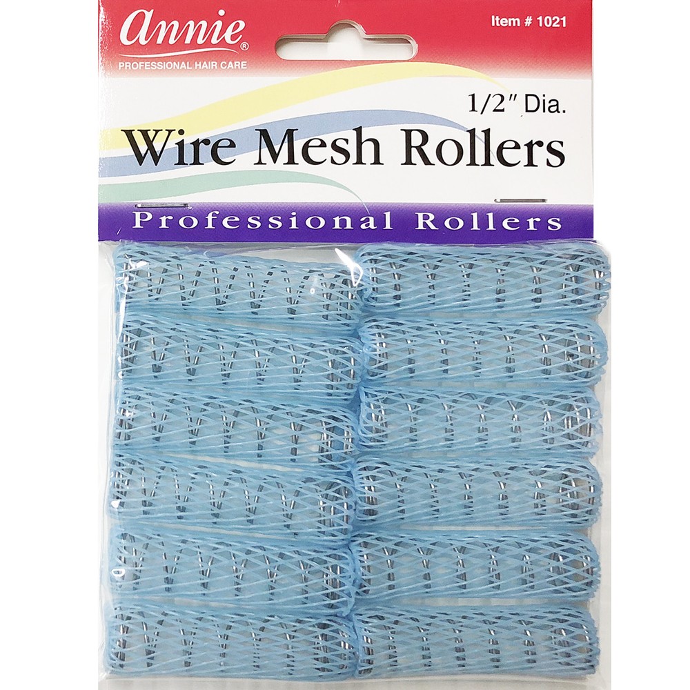 ANNIE WIRE MESH ROLLERS #1021 12 COUNT BLUE X-SMALL 1/2"
