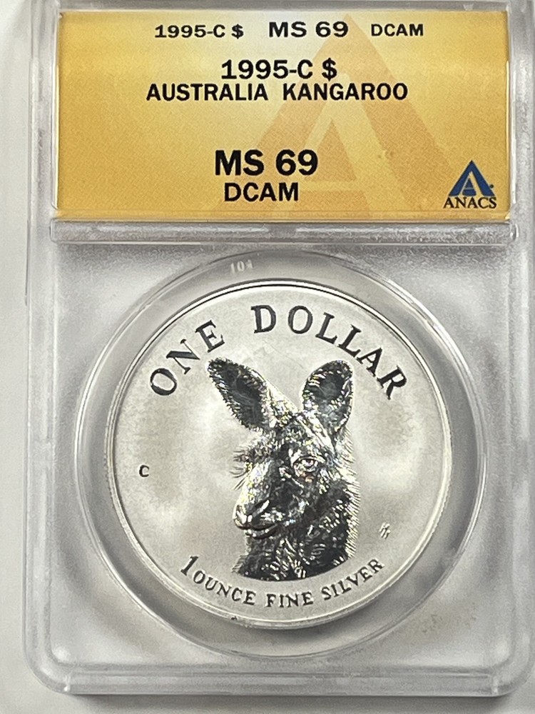 1995 C Australia Kangaroo Silver Dollar : ANACS MS69DCAM