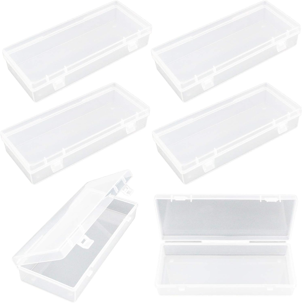 6 Pack Rectangular Clear Plastic Storage Containers Box with Hinged Lid for Bead