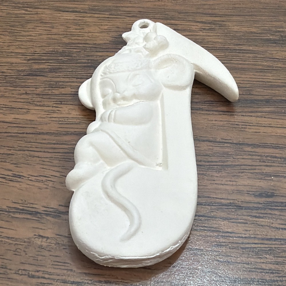 Sleeping Mouse Music Note Ornament Ceramic Bisque Unpainted ALBERTA'S MOLDS