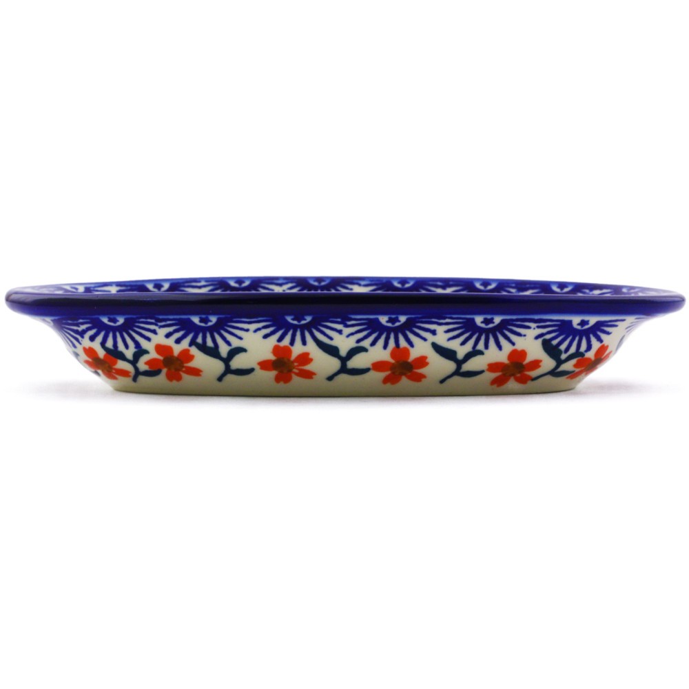 Polish Pottery Condiment Dish 6" Red Sunflower