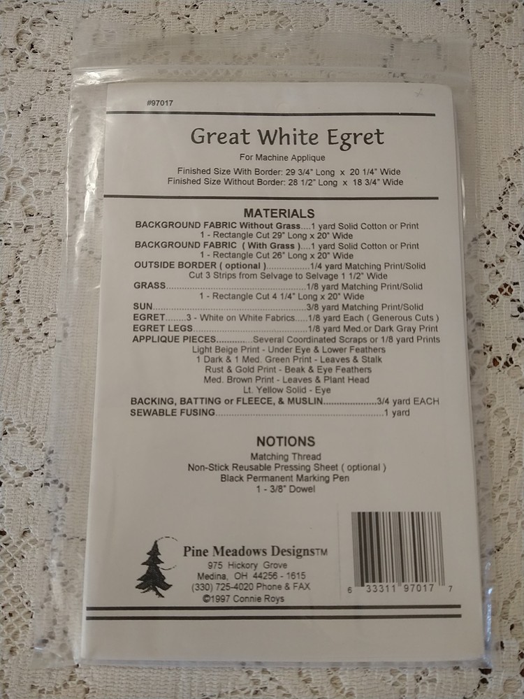 "Great White Egret" Wall Quilt Pattern #97017 by Pine Meadows Designs