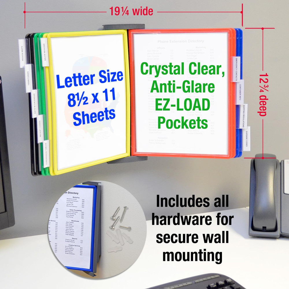 Adjustaview 10-Pocket Wall Reference Organizer with Easy-Load Pockets and Mounti