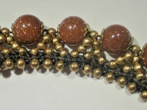 Brass Beaded Goldstone Bracelet 71/4'" L