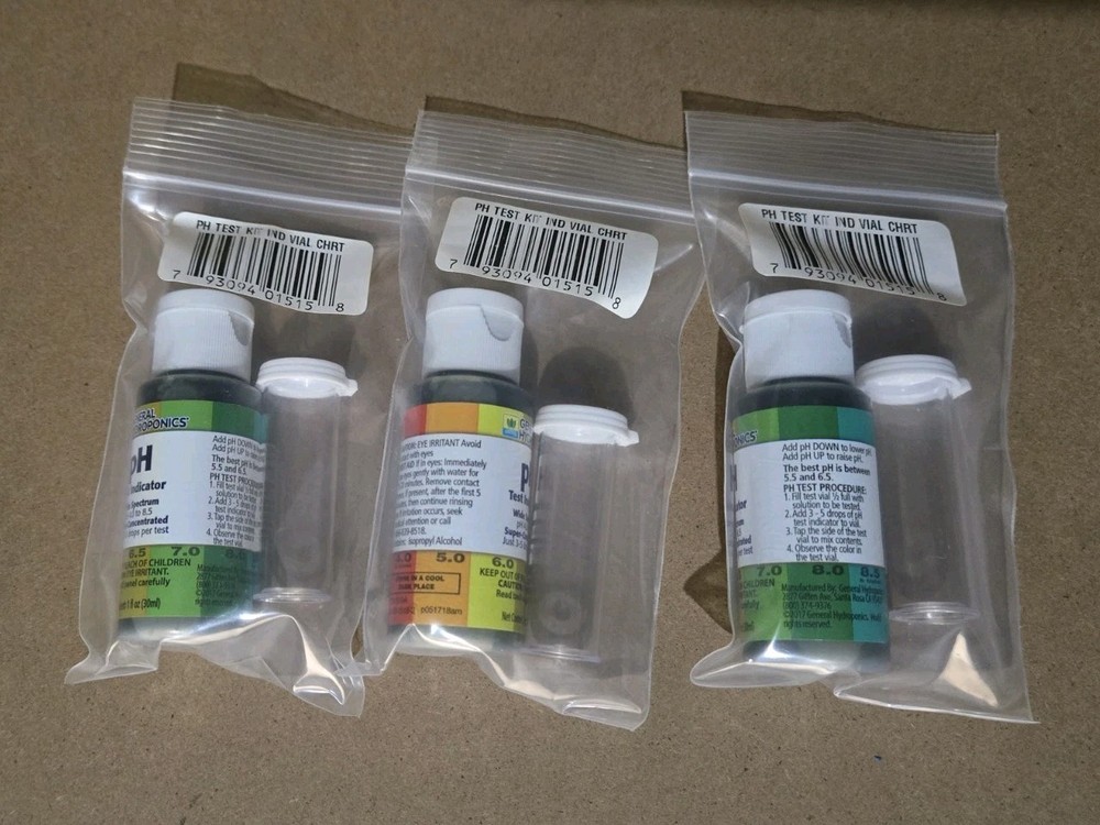 (3) General Hydroponics pH Test Indicator Control Kit 1oz -wide spectrum NEW!