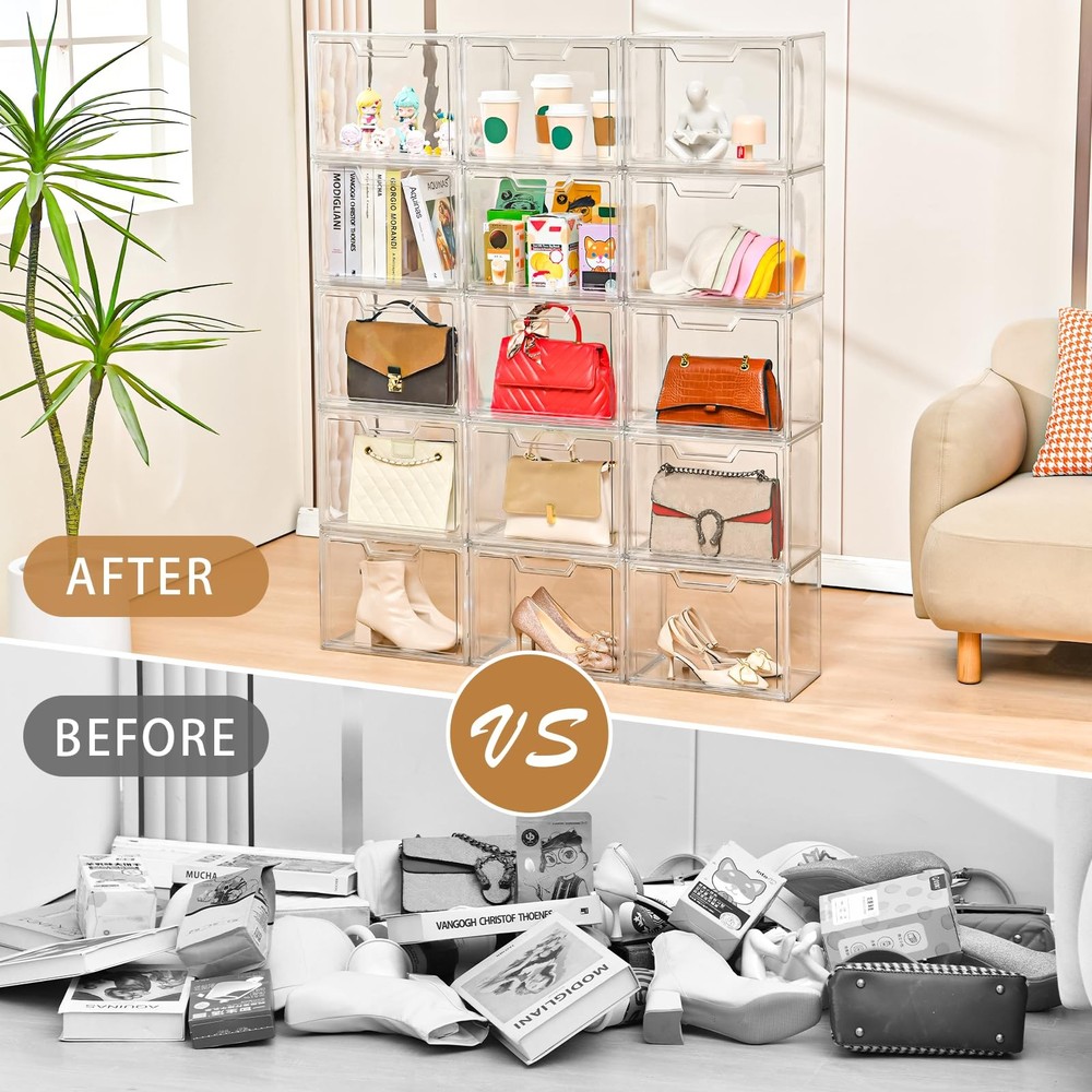 Stackable Storage Bins,Clear Acrylic Display Case, Acrylic Boxes with Lids, S...